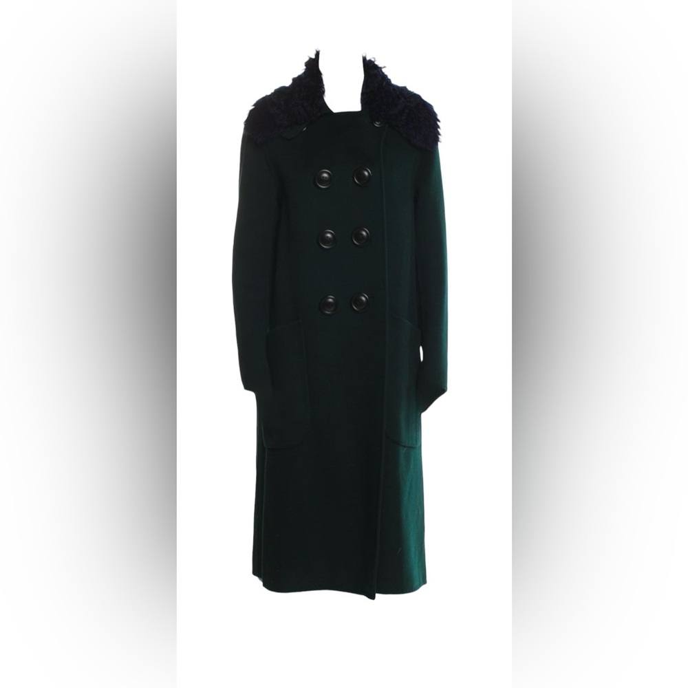 Coach Dark Green Coat with Detachable Fur Collar